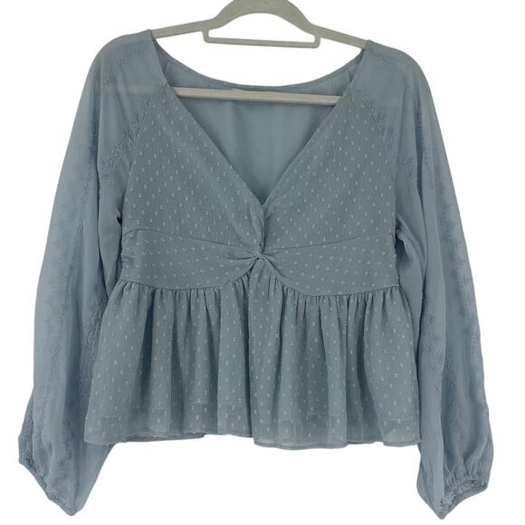 American Eagle Swiss Dot Coquette Top Sz M Babydoll Boho Embroidered Chiffon - Picture 1 of 11